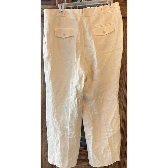 NWT Talbots Petite 100% Linen Pants Wide Leg 14P Cream MSRP $99 Beige Lined - Picture 11 of 16